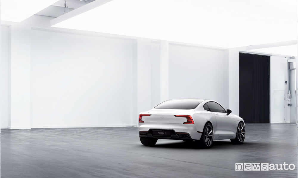 Polestar 1 white exterior, 3/4 rear