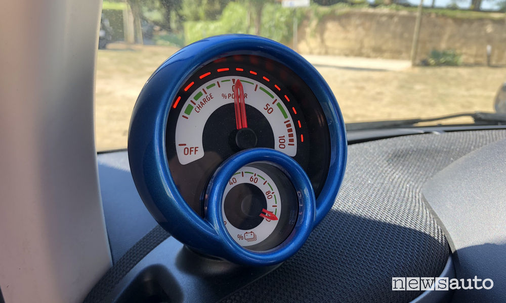 smart EQ elettrica alla green power run, indicatore carica e flusso di energia