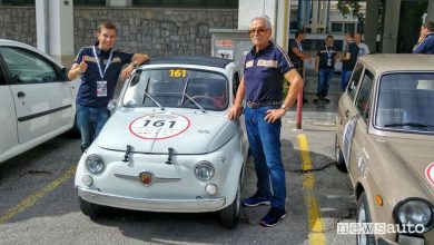 Marco Paternostro e Eris Tondelli al via della gara di regolarità Targa Florio Classica 2018 su Abarth 500