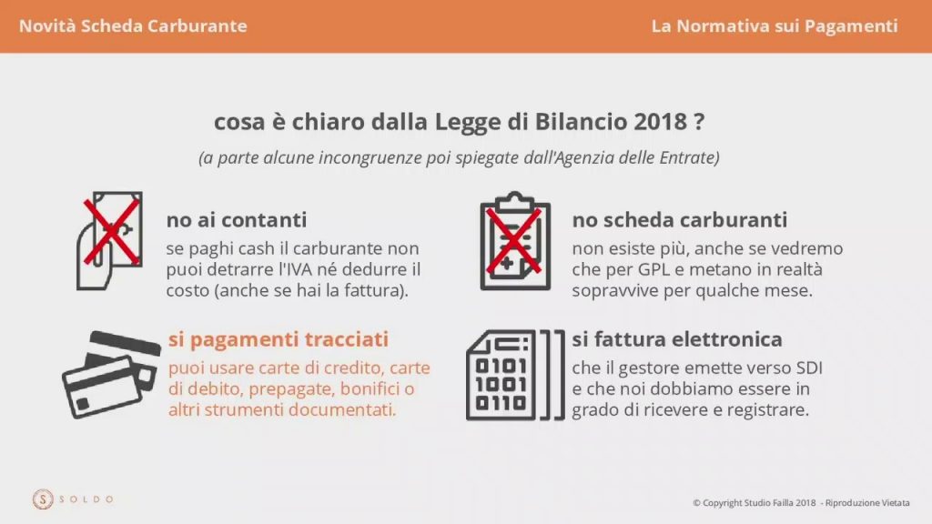 Abolizione Scheda Carburante legge di bilancio 2018