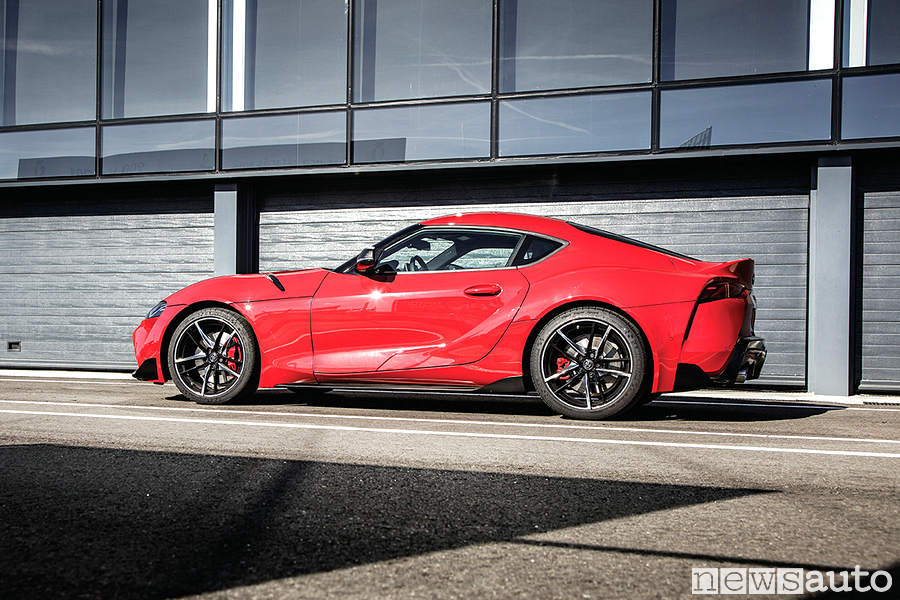 Vista laterale Toyota Supra 2019 ruote da 19 pollici