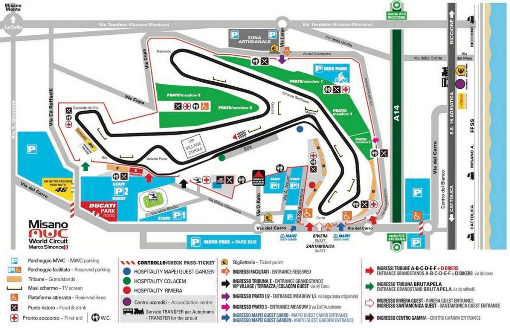 Mappa circuito Misano Adriatico Simoncelli in occasione del Moto GP San Marino