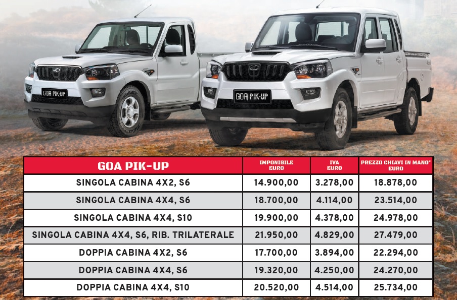Listino prezzi Mahindra GOA Pik-Up Plus