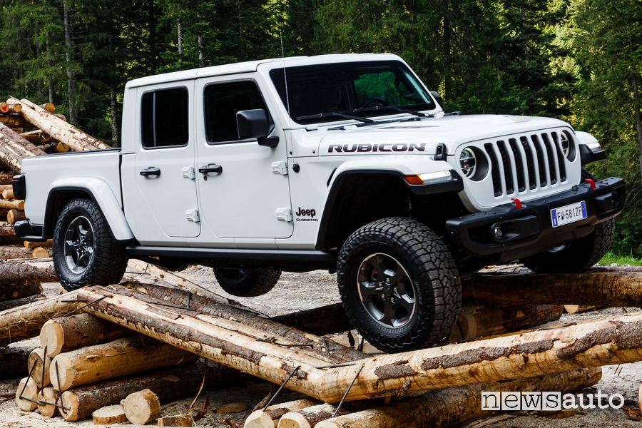 Jeep Gladiator Rubicon in off road sui tronchi