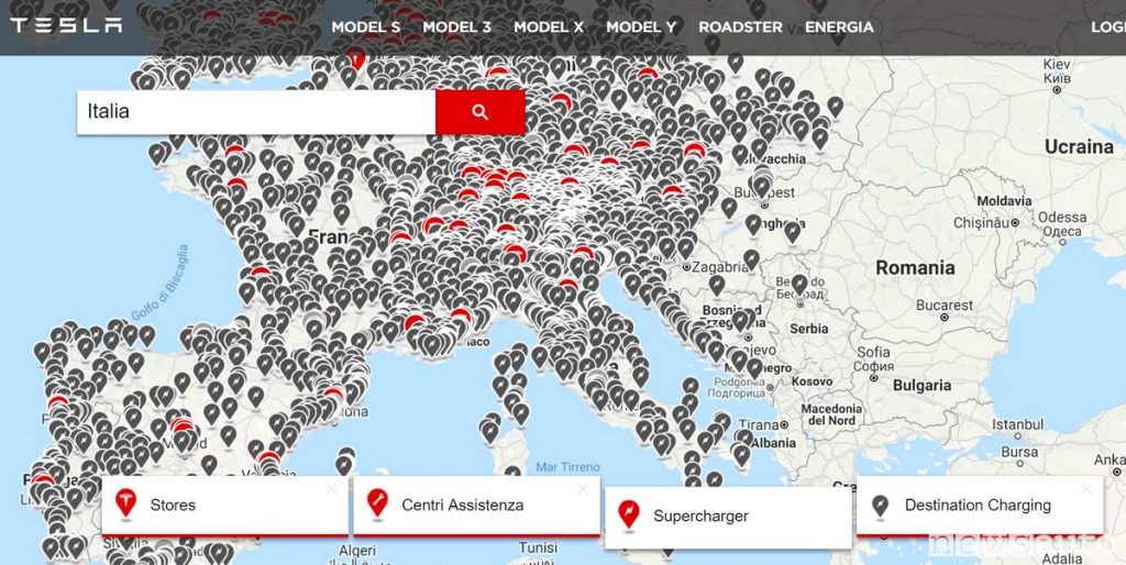 Mappa colonnine Tesla in Italia per ricarica auto elettriche