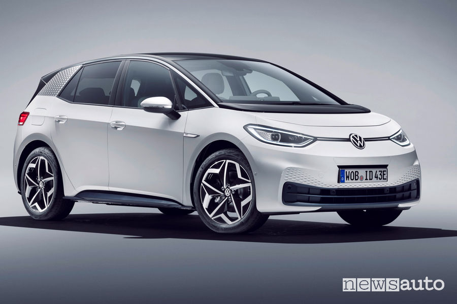 Vista di profilo Volkswagen ID.3 1ST bianca