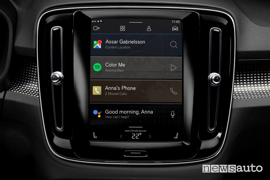 Touch screen infotainment Android Volvo XC40 elettrica