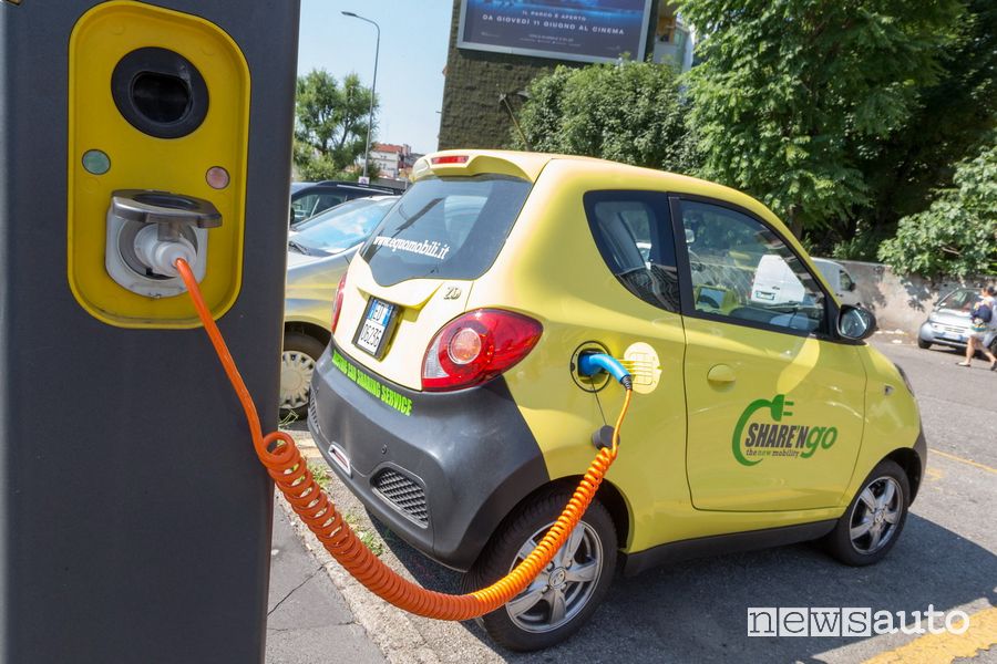 Ricarica auto elettrica Sharengo, le auto al momento del ritiro sono cariche