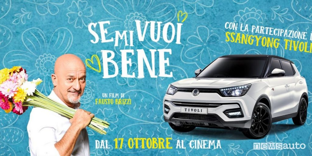 Locandina film “Se mi vuoi bene” con Claudio Bisio e il crossover Ssangyong Tivoli. 