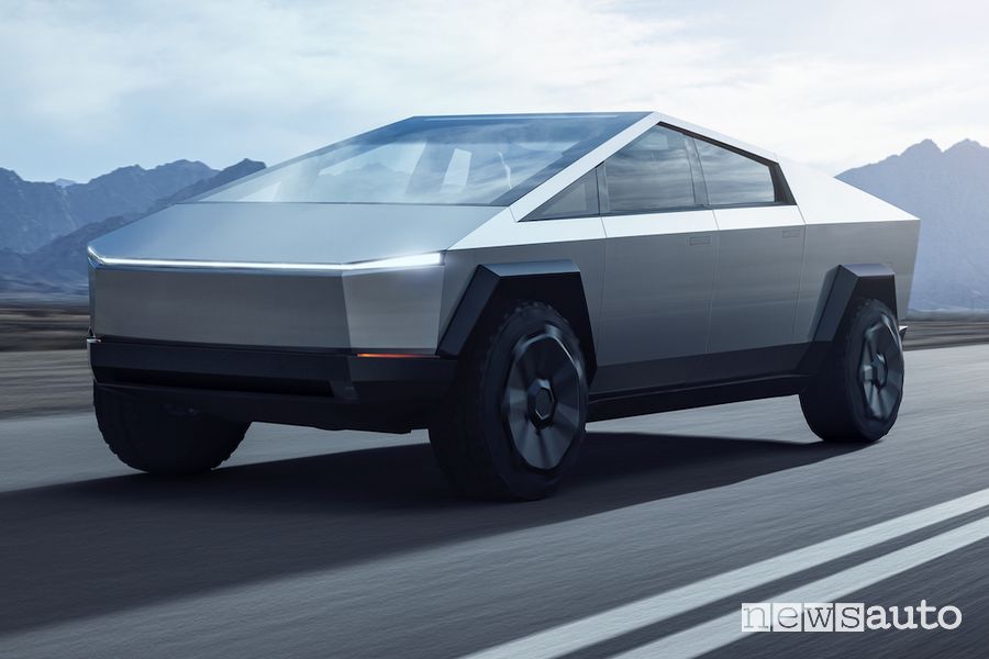 Vista anteriore pick-up Tesla Cybertruck