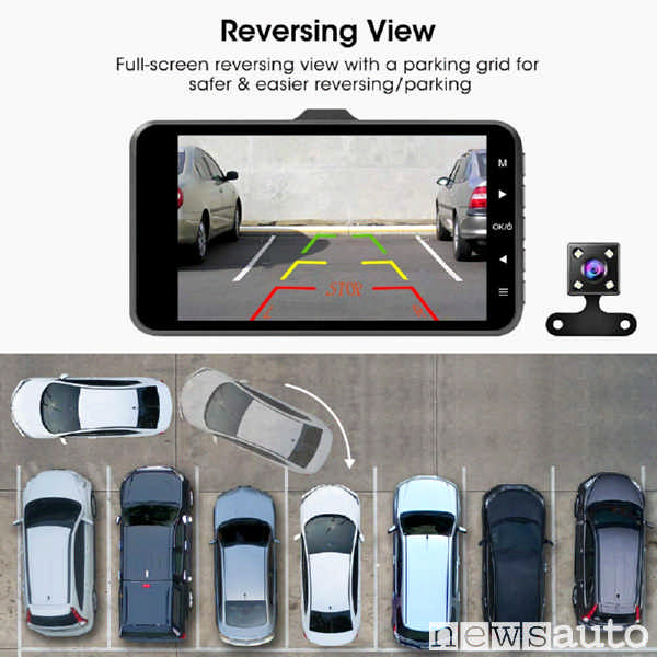 Dash Cam auto doppia telecamera con vista posteriore e anteriore