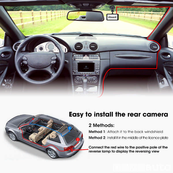 La Dash Cam doppia telecamera viene posizionata internamente sul parabrezza anteriore e posteriormente sul portellone posteriore 