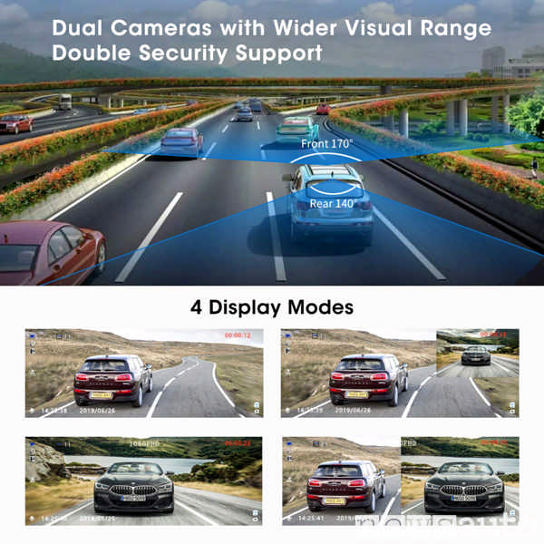 Dash Cam con 4 display mode
