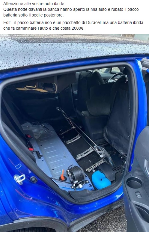 Segnalazione a Roma furto batteria a litio auto ibrida