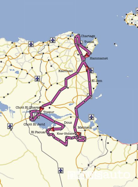 Mappa percorso viaggio in Tunisia in fuoristrada