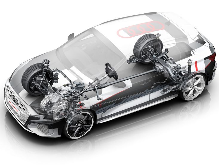 Schema tecnico trazione integrale Audi A3 Sportback 2020 camuffata prototipo