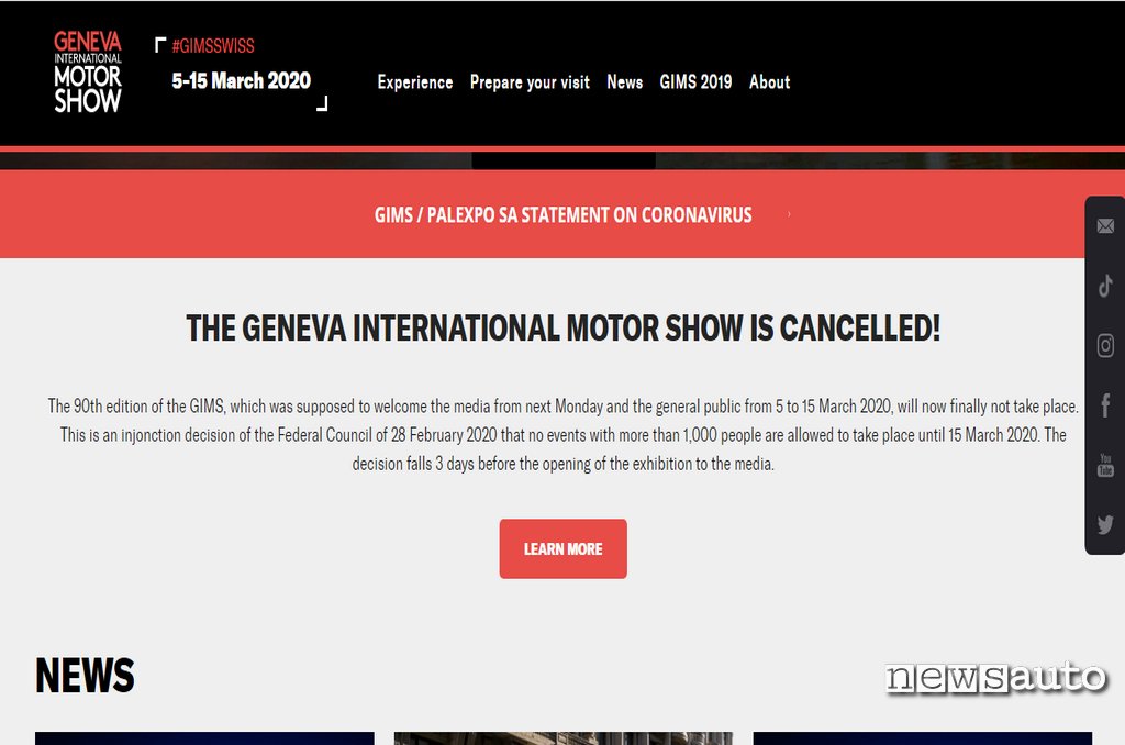 Salone Ginevra 2020 annullato
