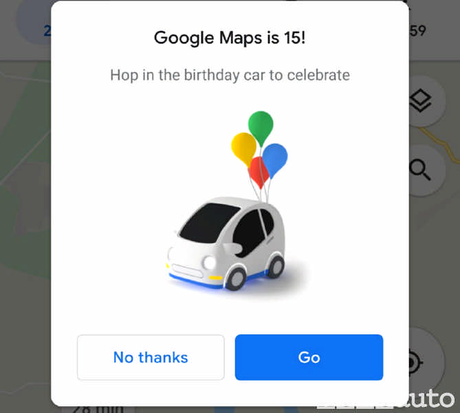 L'icona sul navigatore si è trasformata in una macchinina con tanto di palloncini per festeggiare i 15 anni di Google Maps