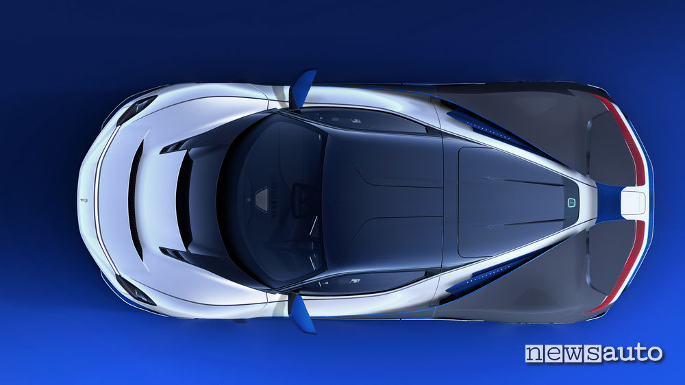 Pininfarina Battista Anniversario hypercar elettrica da 1900 CV vista dall'alto