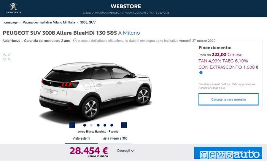 Acquisto on line Peugeot 3008