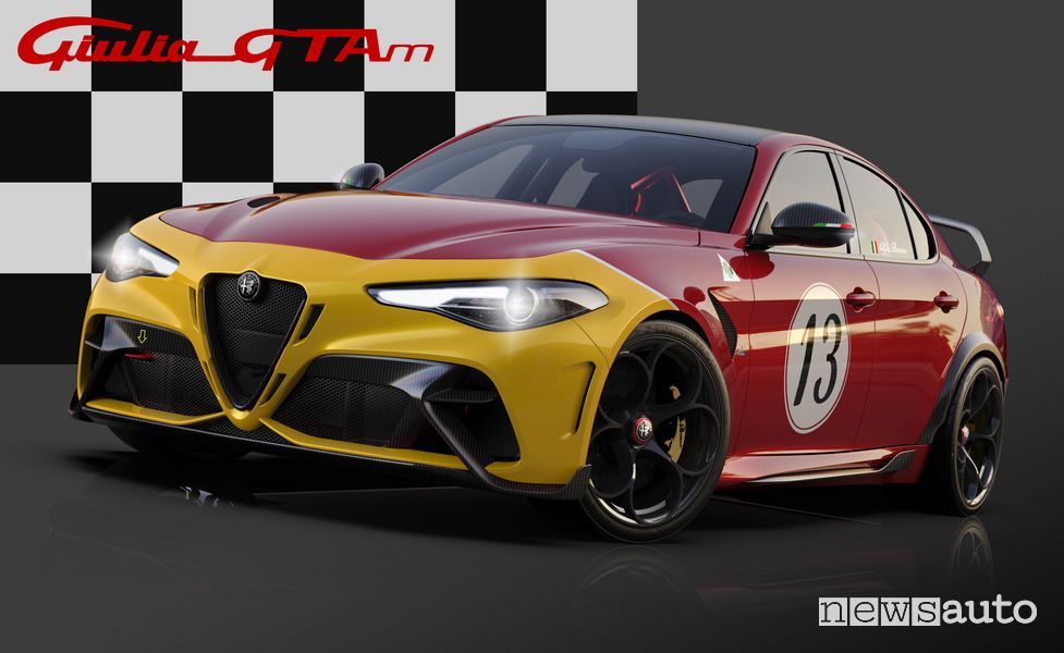 Vista di profilo Alfa Romeo Giulia GTAm livrea Rosso GTA con il frontale ocra