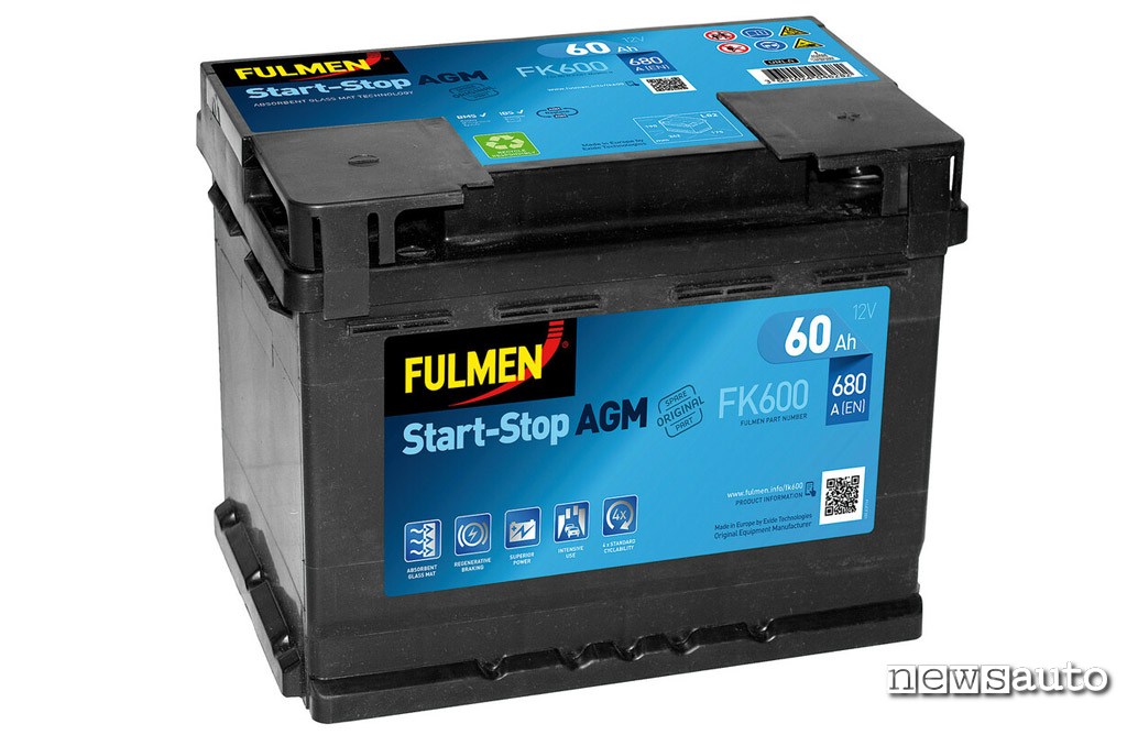 Batteria auto start e stop con capacità e resistenza nel tempo maggiore che si carica più lentamente. (AGM Fulmen FK600 Lampa)