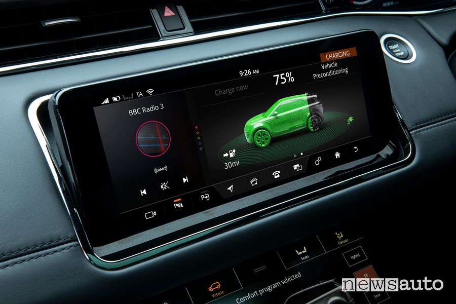 Schermata stato carica batteria Range Rover Evoque ibrido plug-in