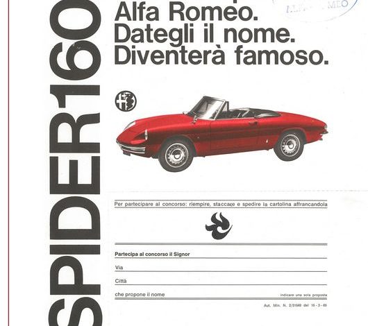 Alfa Romeo Spider 1600 cartolina per concorso nome