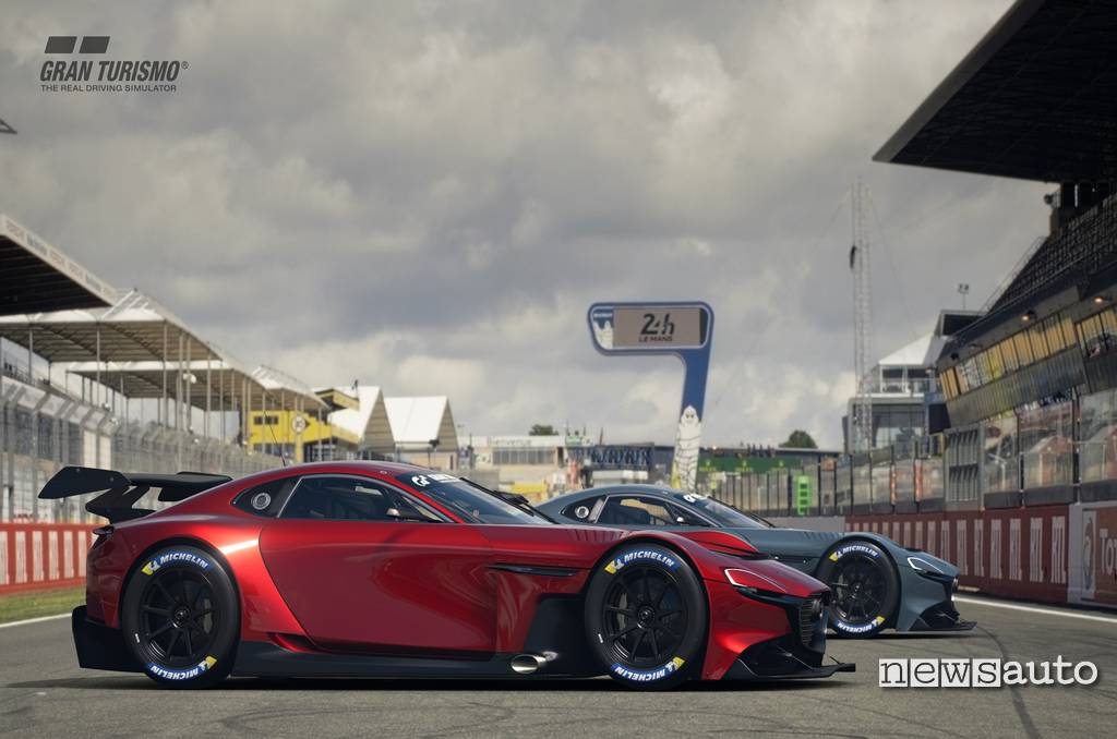 Mazda RX-Vision GT3 Concept Gran Turismo Sport su Playstation 4 circuto Le Mans Sarthe