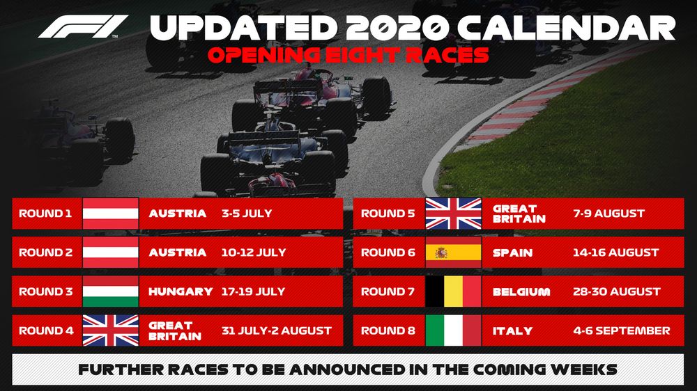 Calendario F1 2020 aggiornato