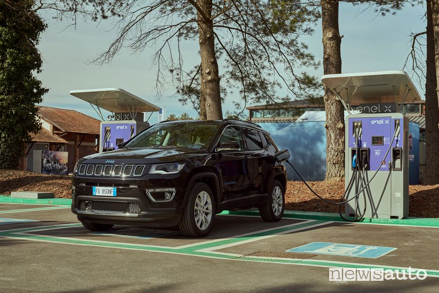 Jeep Compass 4xe Limited in ricarica in una stazione Enel X