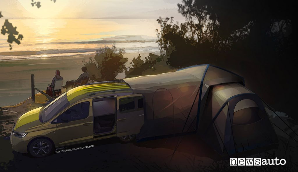 Volkswagen Caddy Mini-camper con tenda esterna montata
