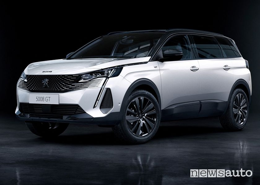 Vista di profilo nuovo Peugeot 5008 GT bianco