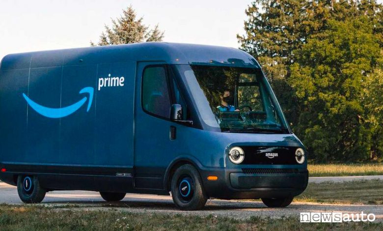 Amazon Van by Rivian on the road