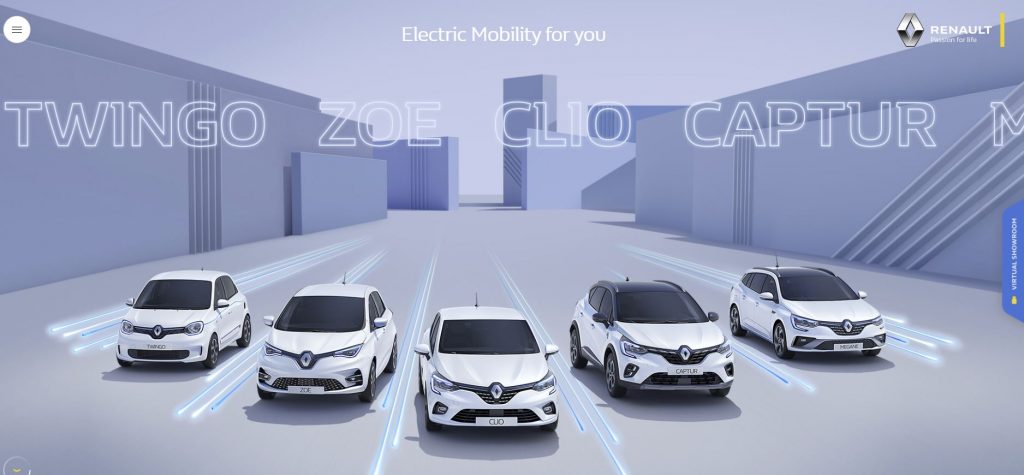 La pagina di accesso al servizio virtuale di Renault, il Virtual Showroom