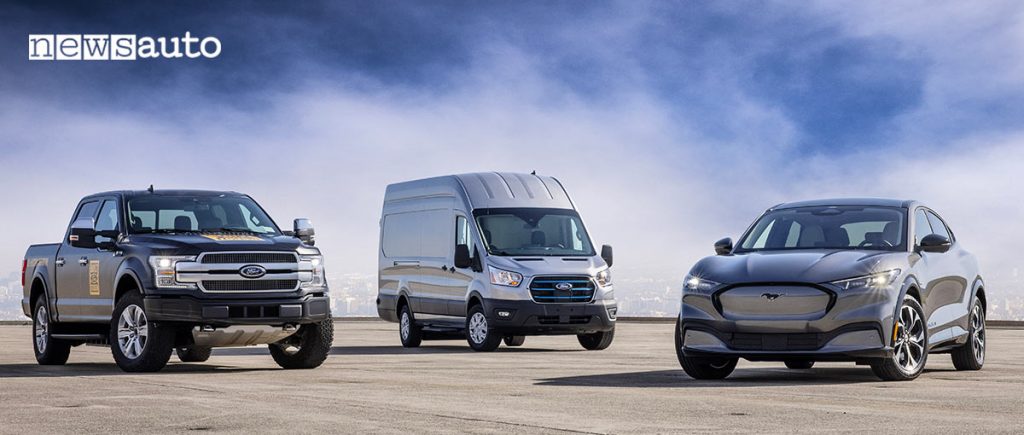 Gamma veicoli elettrici Ford: pick-up F-150, Mustang Mach-E ed E-Transit