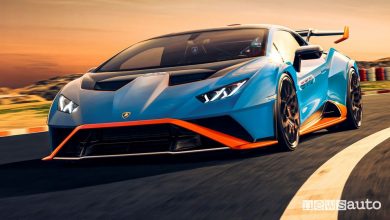 Vista anteriore Lamborghini Huracán STO in pista