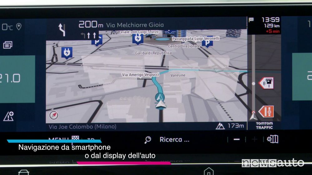 Calcola percorso le la ricarica dell'auto elettrica navigatore