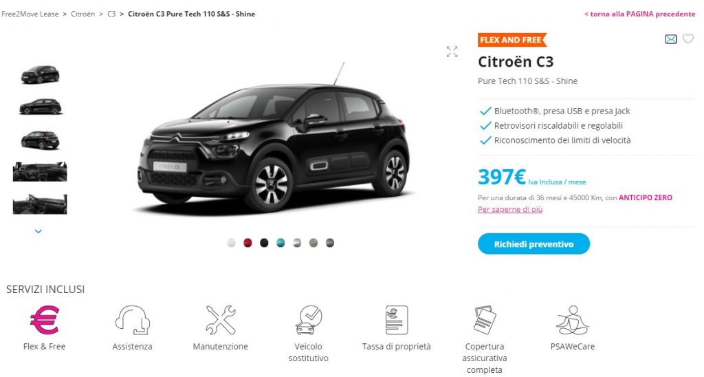 Citroën C3 con il noleggio a lungo termine