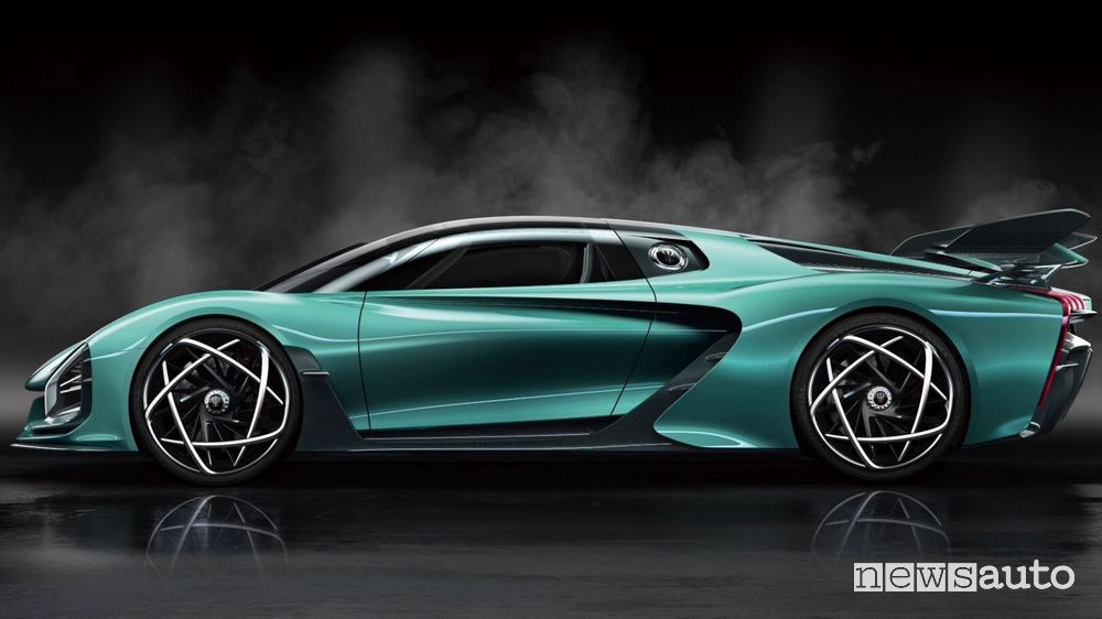 Vista laterale Hongqi S9 hypercar ibrida