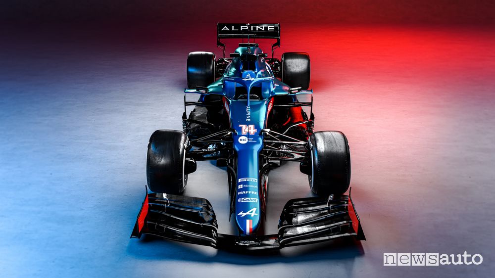Vista frontale monoposto Alpine A521 F1 2021