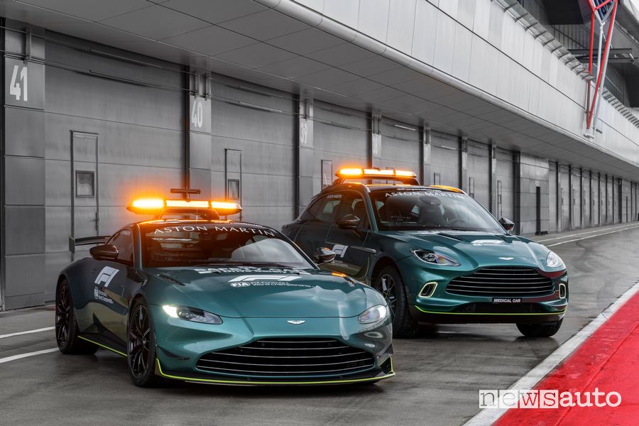 Aston Martin Vantage safety car e SUV DBX medical car F1