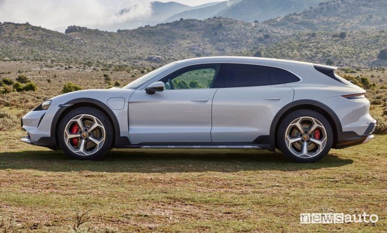Vista laterale Porsche Taycan Cross Turismo