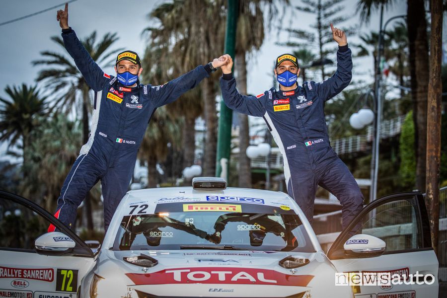 Andrea e Giuseppe Nucita festeggiano la vittoria nel Rally di Sanremo 2021