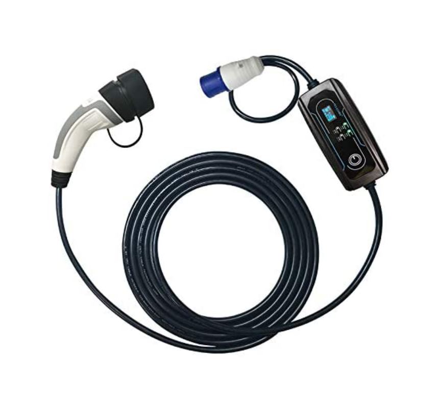 Caricatore domestico per ricarica auto elettrica regolabile Type2 con presa blu da 32A