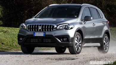 Vista di profilo Suzuki S-Cross Hybrid sullo sterrato