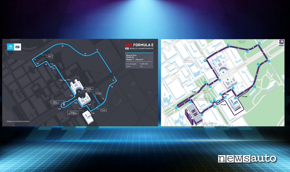 layout circuito cittadino EUR Formula E ePrix Roma