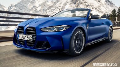 Vista di profilo BMW M4 Competition Cabrio su strada