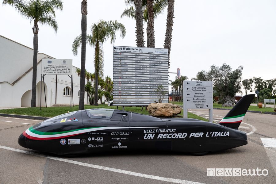Blizz Primatist monoposto elettrica record di velocità sulla pista di Nardò