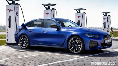 BMW i4 M50 elettrica in ricarica da un colonnina Ionity